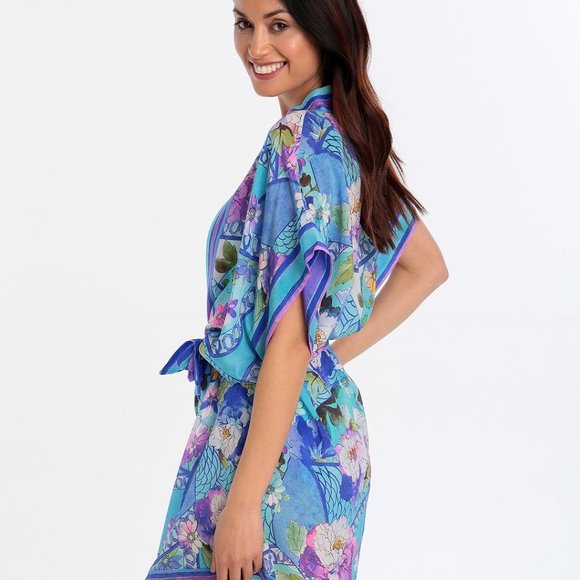 GOTTEX $298 100% Silk Samosir Belted Kimono Cover-up S - Picture 3 of 6